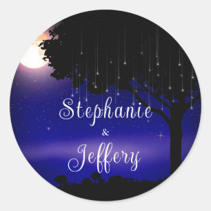Pegatina Redonda Boda Celestial Starry Night Tree String Light