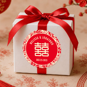 Pegatina Redonda Boda China Personalizada Doble Felicidad