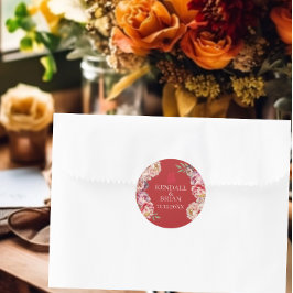 Pegatina Redonda Boda chino brillante Peonía Roja