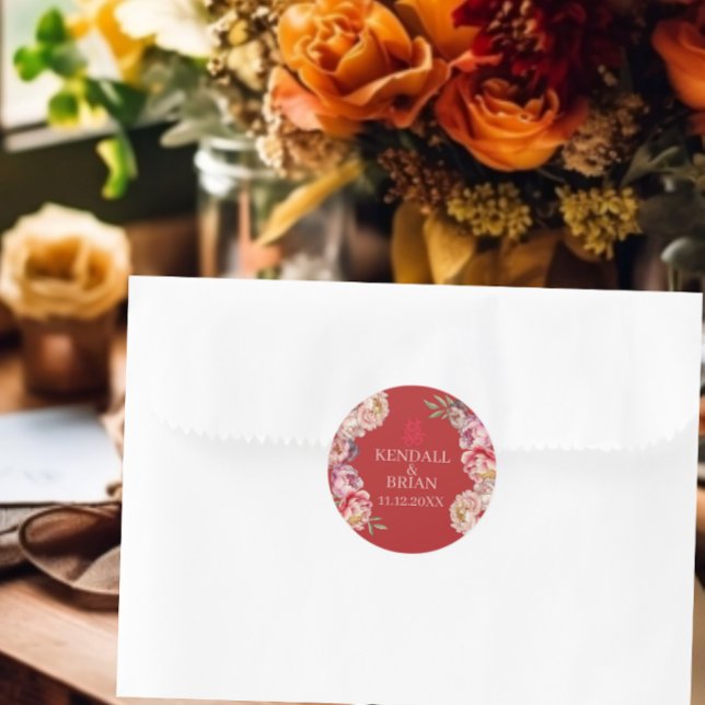 Pegatina Redonda Boda chino brillante Peonía Roja (Subido por el creador)