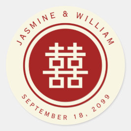 Pegatina Redonda Boda chino clásico de doble felicidad
