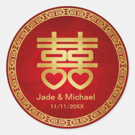 Pegatina Redonda Boda chino de doble felicidad