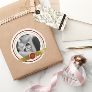 Pegatina Redonda Boda chino Golden Red Double Happiness
