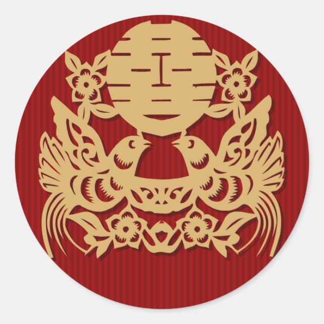 Pegatina Redonda Boda chino: pegatinas de doble patrón de felicidad (Anverso)