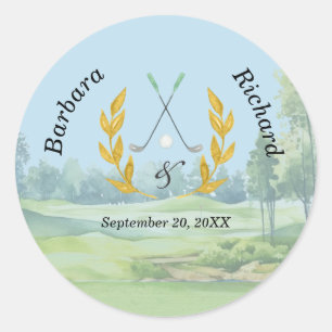 Pegatina Redonda Boda Clásica Elegante con Tema de Golf Personaliza