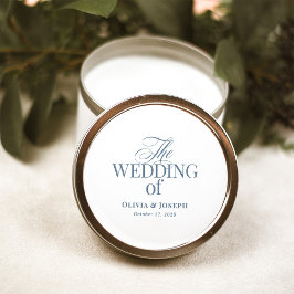 Pegatina Redonda Boda Clásica Lujo Elegante Blanca y Azul Polvorien