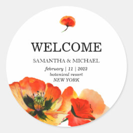 Pegatina Redonda Boda clásico de flor de amapola roja