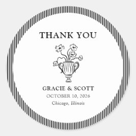 Pegatina Redonda Boda clásico de franja blanca y negra gracias