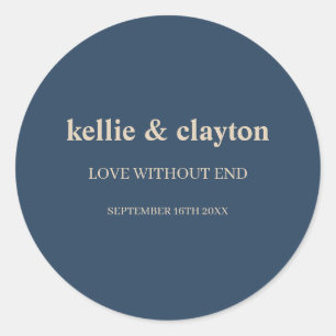 Pegatina Redonda Boda clásico de tipo azul moderno