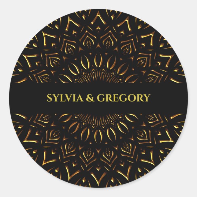 Pegatina Redonda Boda clásico elegante de Mandala (Anverso)