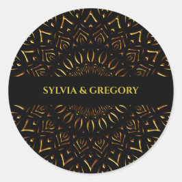 Pegatina Redonda Boda clásico elegante de Mandala