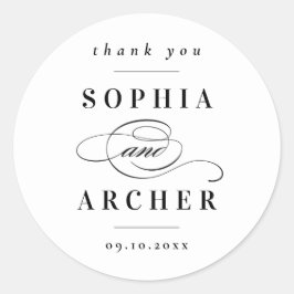 Pegatina Redonda Boda clásico negro y blanco