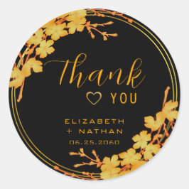 Pegatina Redonda Boda clásico negro y oro gracias