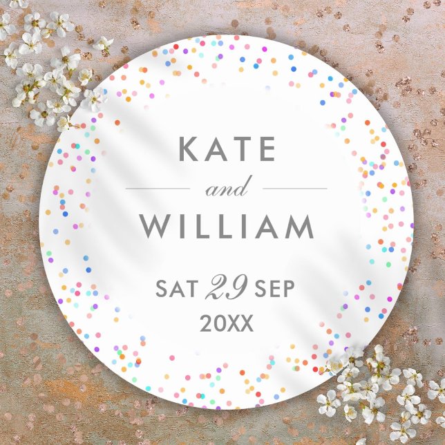 Pegatina Redonda Boda colorido del arcoiris (Colorful Rainbow Confetti Wedding Classic Round Sticker)