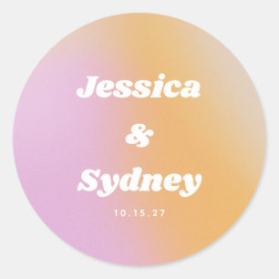 Pegatina Redonda Boda con degradado rosa y naranja retro