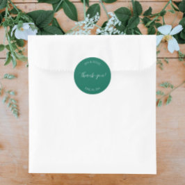 Pegatina Redonda Boda con estilo verde esmeralda gracias