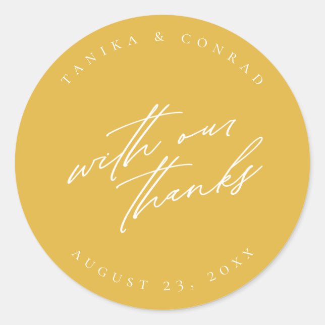Pegatina Redonda Boda con nuestro agradecimiento Wht/Gold ID954 (Anverso)