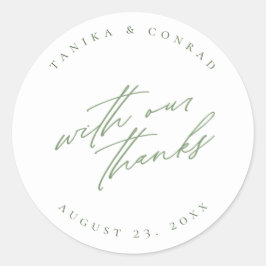 Pegatina Redonda Boda Con Nuestro Gracias Green/Wht ID954