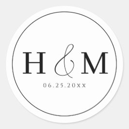 Pegatina Redonda Boda con Tipografía Sencilla y Elegante con Monogr