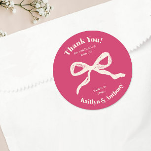 Pegatina Redonda Boda Coquette Bow Retro