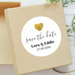 Pegatina Redonda Boda Corazón de Oro Personalizado Moderno Save The