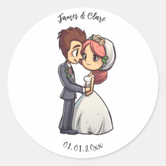 Pegatina Redonda Boda Cute Bride Y Groom