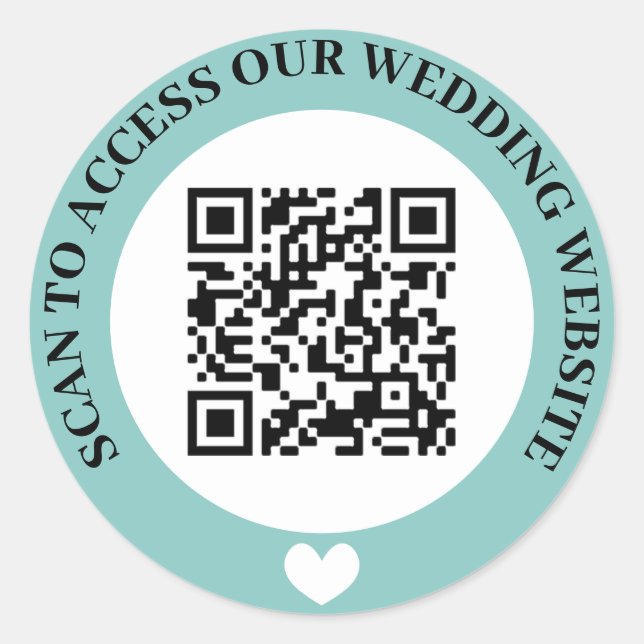 Pegatina Redonda Boda de acceso turquesa Código QR del corazón (Anverso)