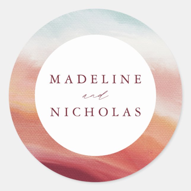 Pegatina Redonda Boda de acuarela abstracta colorida (Anverso)