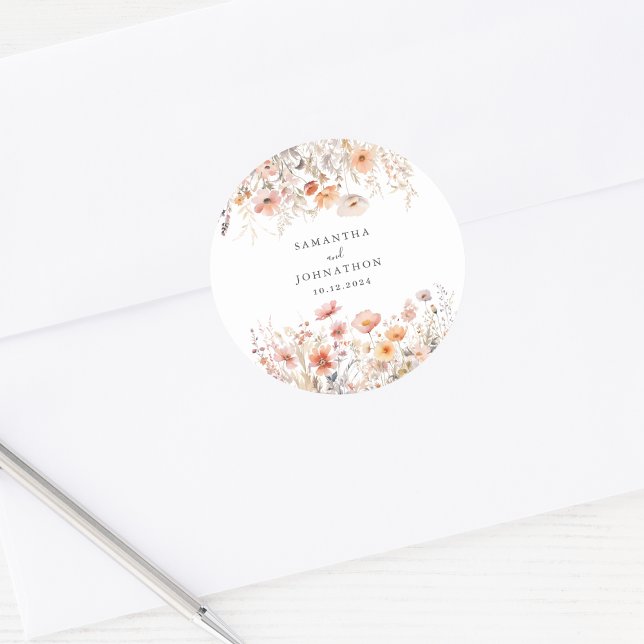 Pegatina Redonda Boda de acuarela de flor silvestre Peach (Subido por el creador)