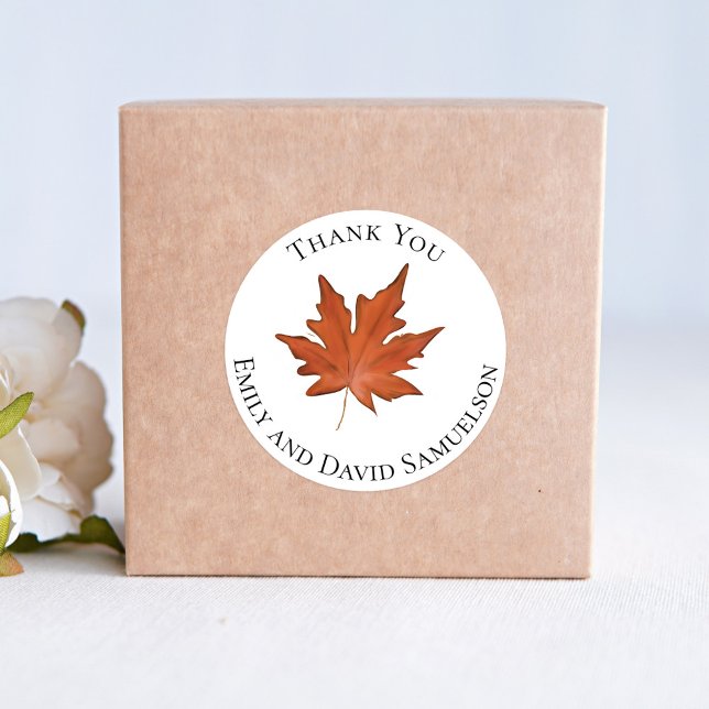 Pegatina Redonda Boda de acuarela de hojas de otoño gracias (Fall leaves custom thank you sticker. )