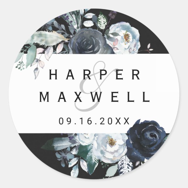 Pegatina Redonda Boda de acuarela de la Marina Blanca Boho (Anverso)