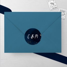 Pegatina Redonda Boda de acuarela de la Marina y el Bronce