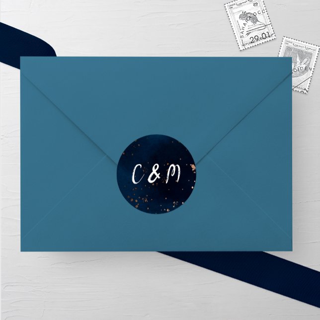 Pegatina Redonda Boda de acuarela de la Marina y el Bronce (Subido por el creador)