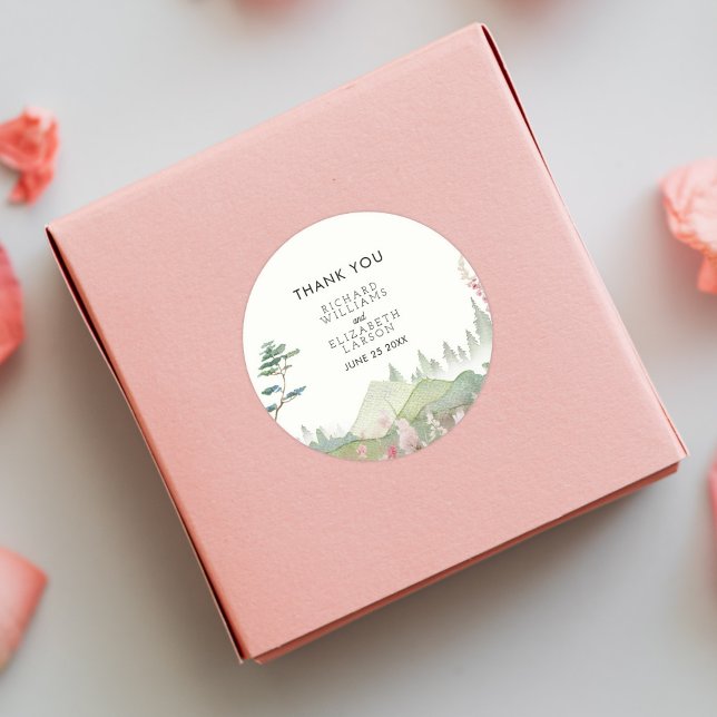 Pegatina Redonda Boda de acuarela de la montaña de flores silvestre (Subido por el creador)