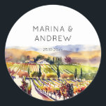 Pegatina Redonda Boda de acuarela de Napa Valley<br><div class="desc">Videoviñedos de Napa Valley acuarela pegatinas de bodas</div>
