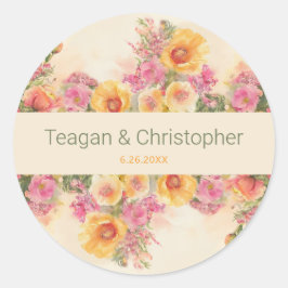 Pegatina Redonda Boda de acuarela de primavera Floral Cottagecore