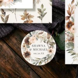 Pegatina Redonda Boda de acuarela de Terracotta Peach Floral de oto