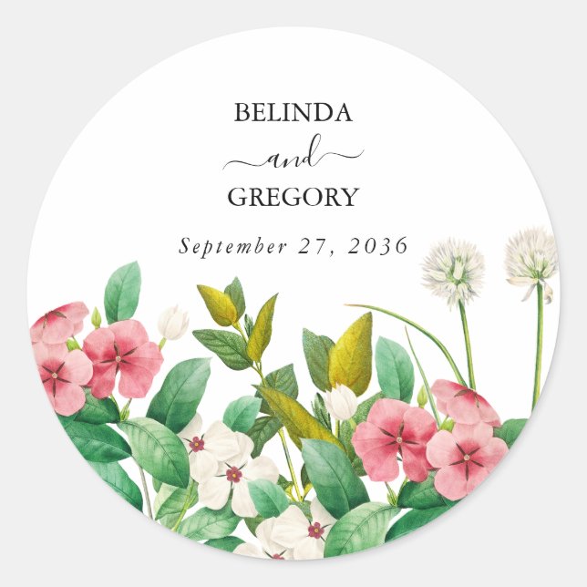Pegatina Redonda Boda de acuarela de Wildflowers Periwinkle (Anverso)