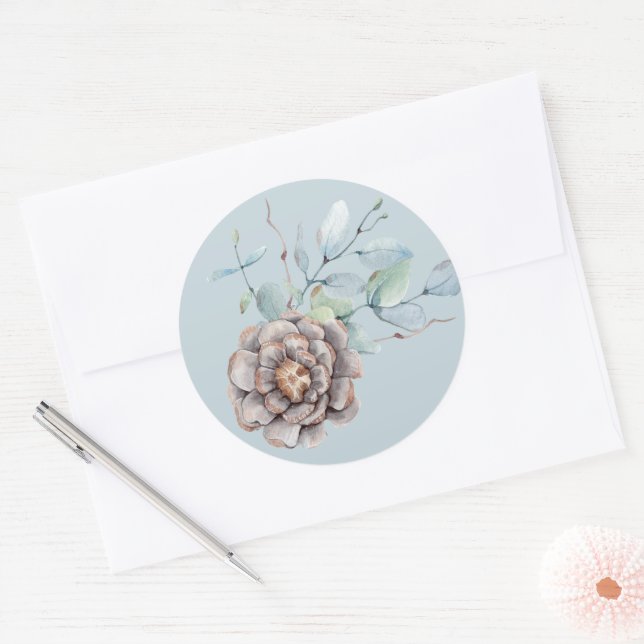 Pegatina Redonda Boda de acuarela del cono de la columna de inviern (Sobre)