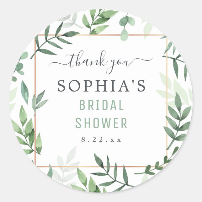 Pegatina Redonda Boda de acuarela elegante con ducha de novia (Anverso)