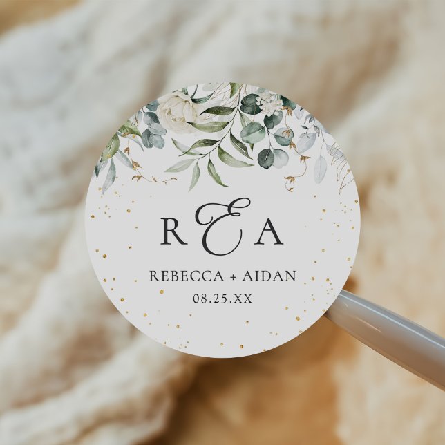 Pegatina Redonda Boda de acuarela floral verde (Subido por el creador)