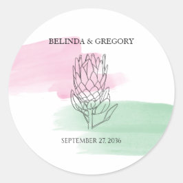 Pegatina Redonda Boda de acuarela King Protea