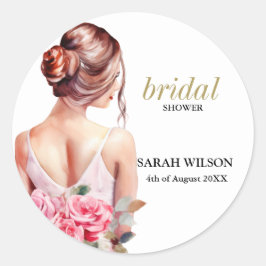 Pegatina Redonda Boda de acuarela moderna ducha de novias con traje