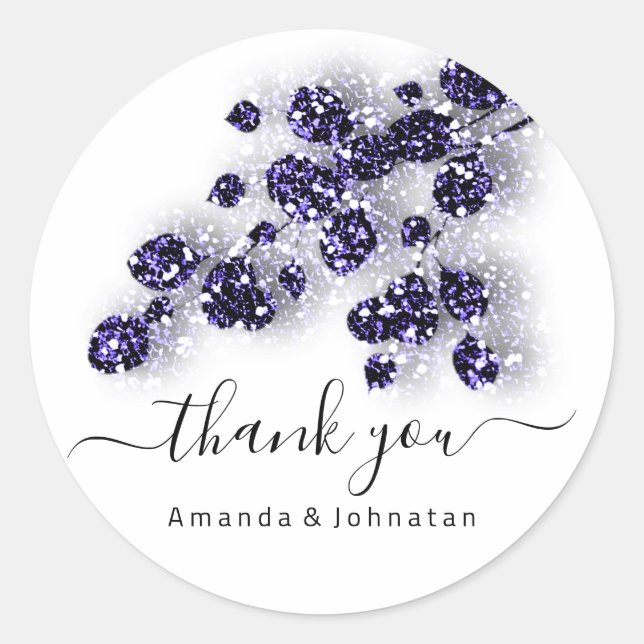 Pegatina Redonda Boda de agradecimiento Dulces 16 Floral Blanco Azu (Anverso)