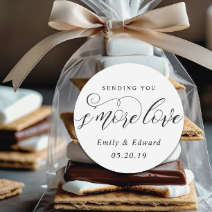 Pegatina Redonda Boda de amor S'more Caligrafía Favor