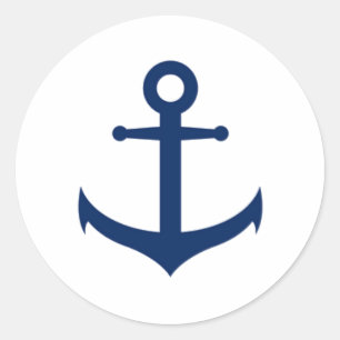 Pegatina Redonda Boda de Ancla Azul Marítimo