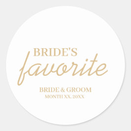 Pegatina Redonda Boda de aperitivos favoritos de novia blanca y dor