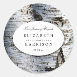 Pegatina Redonda Boda de árbol de birch rústico del país