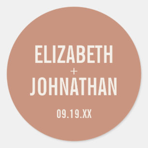 Pegatina Redonda Boda de arcilla de tipografía boho simple