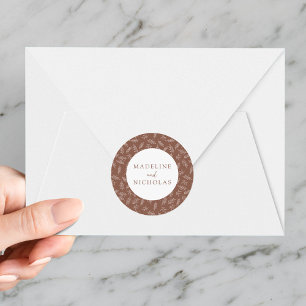 Pegatina Redonda Boda de Arcilla Marrón Botánica Minimalista Modern